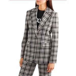 Alexa Chung Steel Gray Pink Checked Plaid Knitted Blazer Size US 2
